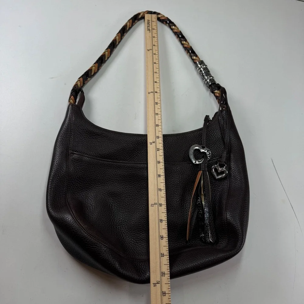 Brighton Brown Pebbled Leather Braided Strap Hobo Shoulder Bag